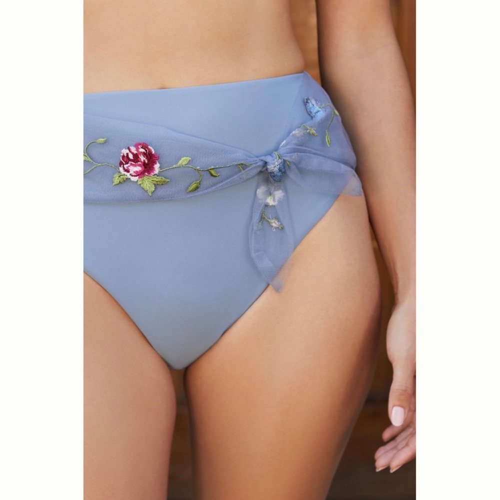 Anthropologie / NWT Steel Blue Embroidered High-Waisted Bikini Bottoms